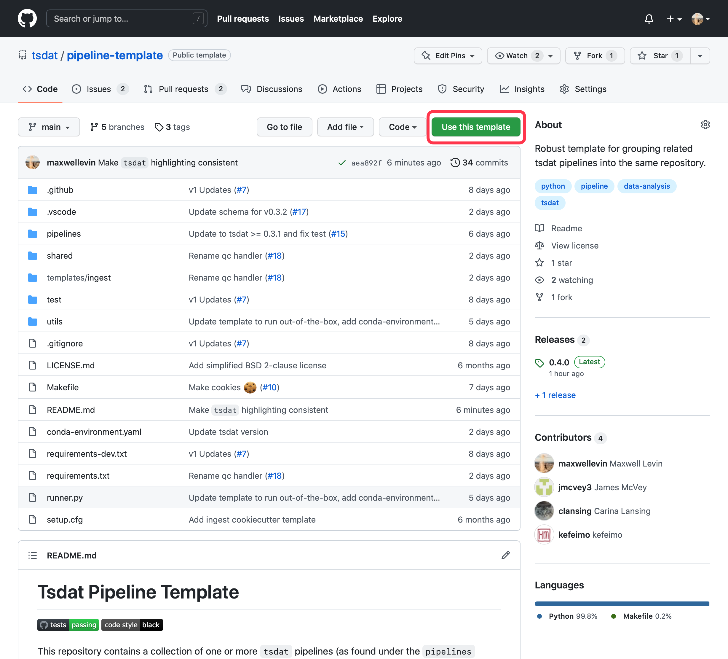 Use a GitHub pipeline repository template to jumpstart development.