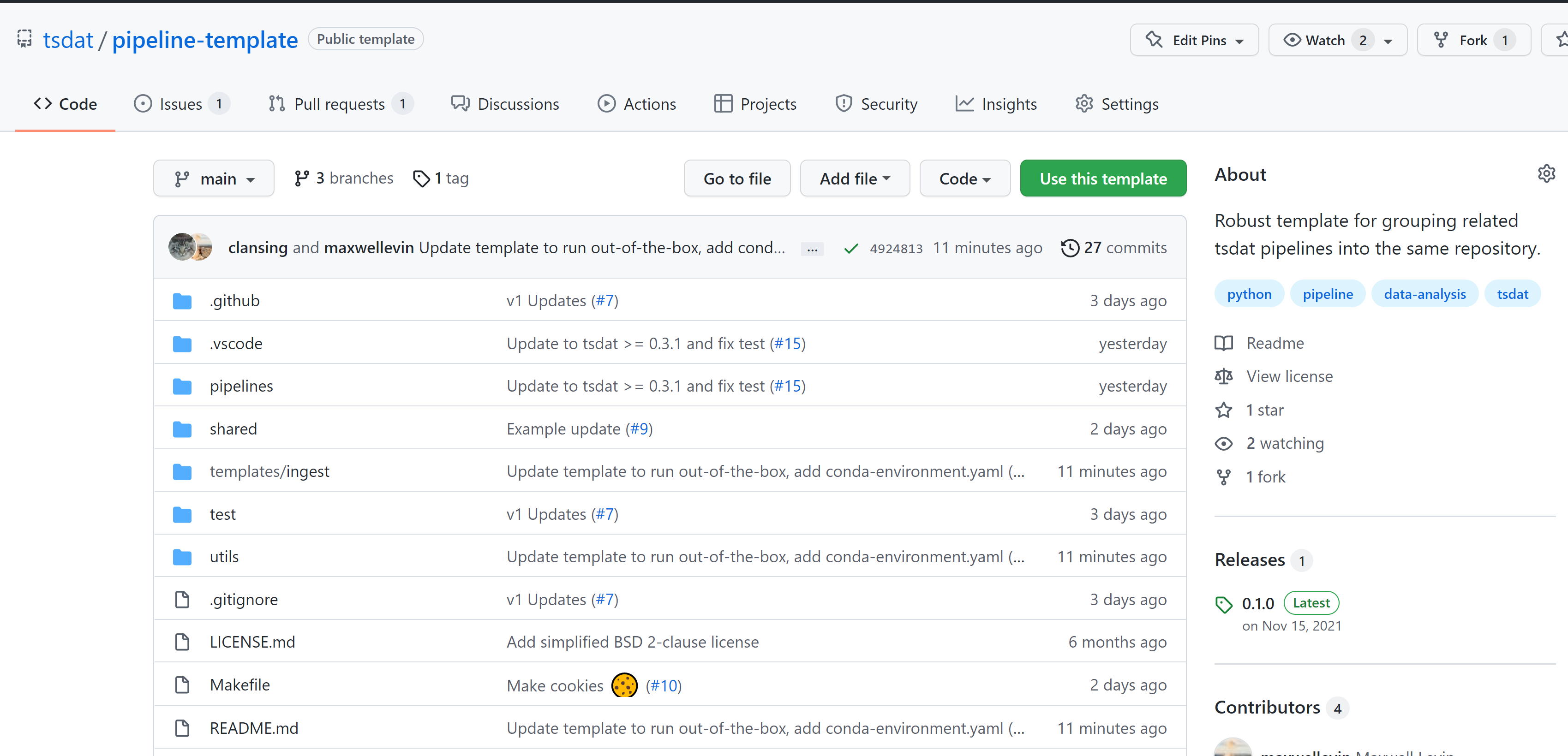 pipeline template github screenshot