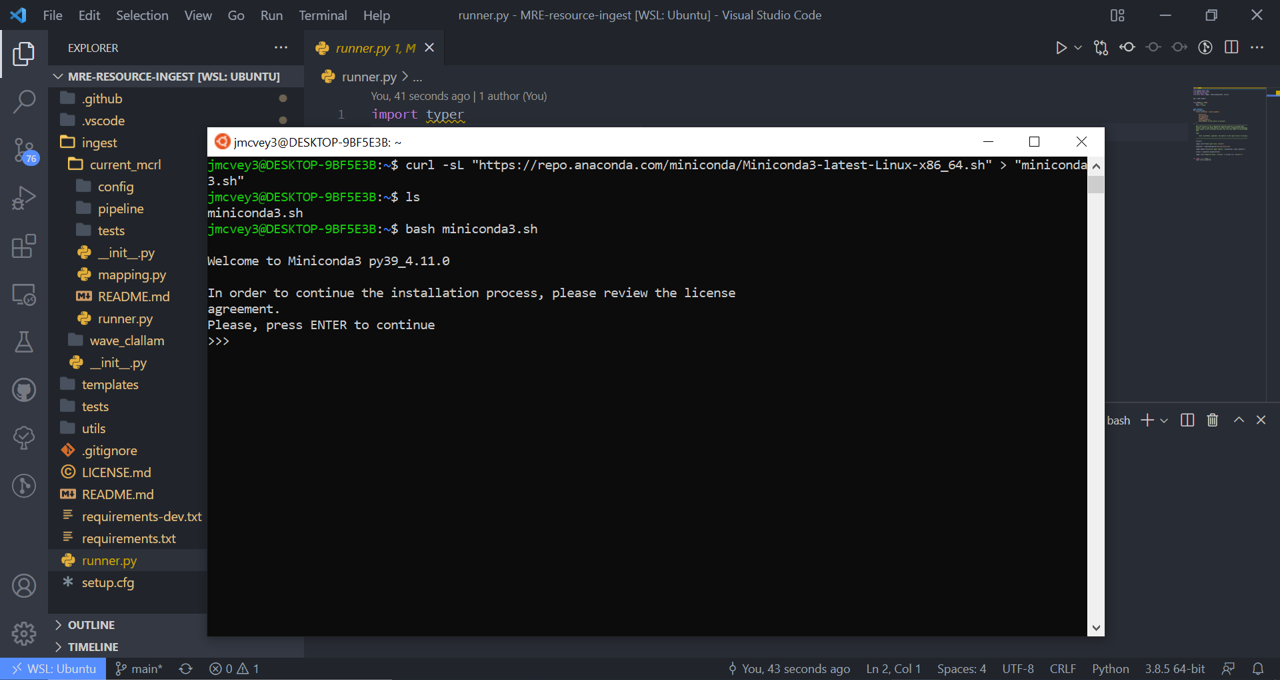 run miniconda installation script