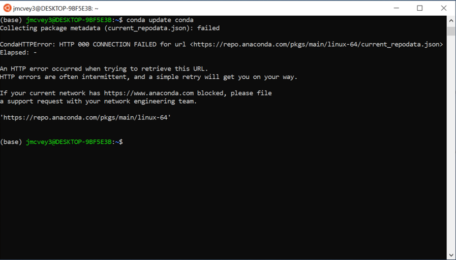 conda error if you don't shutdown wsl